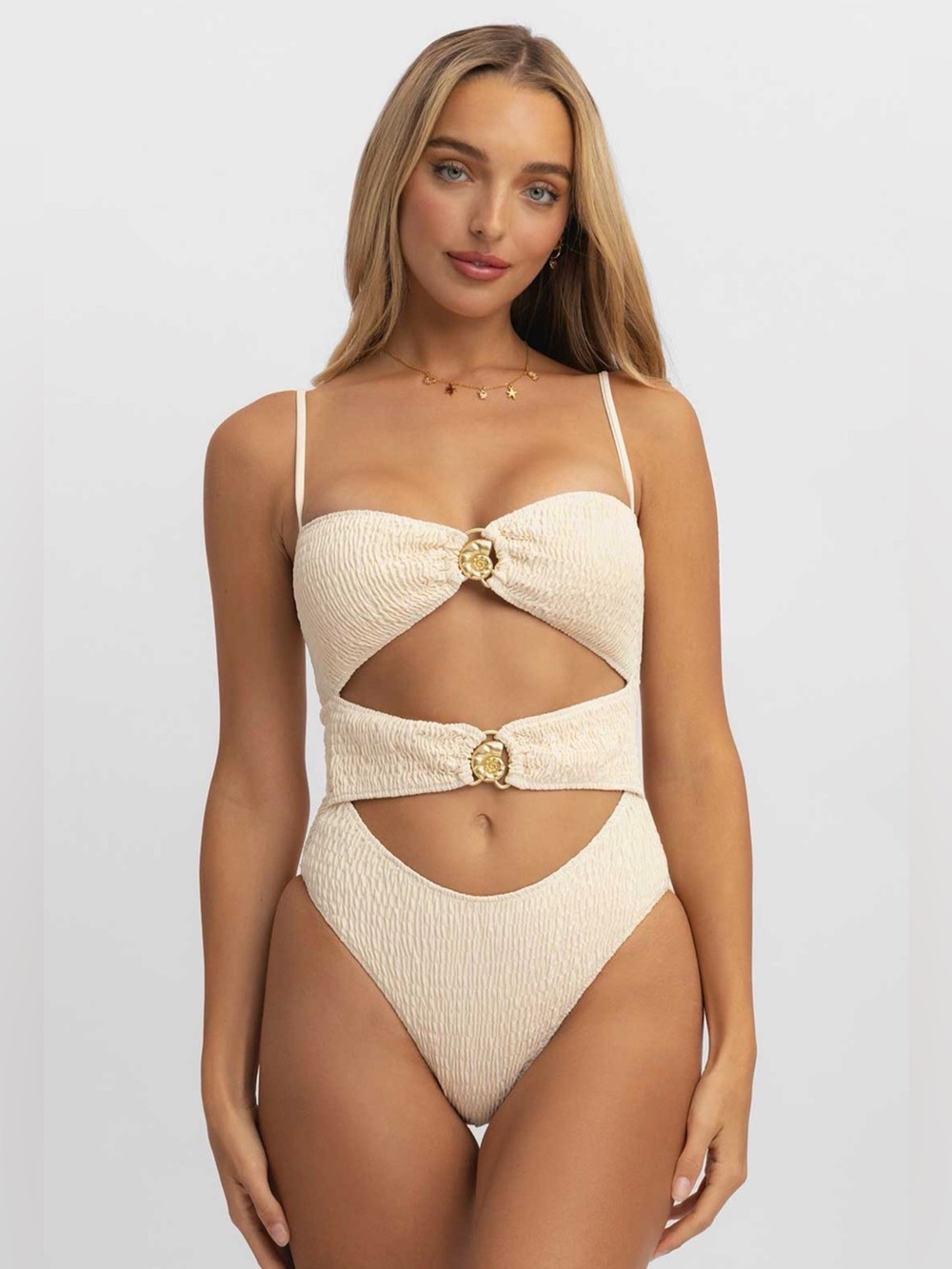 NWT Blackbough Swim Kaia Cut-Out One Piece / Ivory Coast Smocked Small - Picture 6 of 14